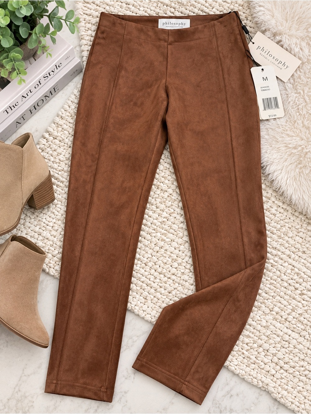 NWT Philosophy Faux Suede Tobacco Brown Leggings Pants Size M